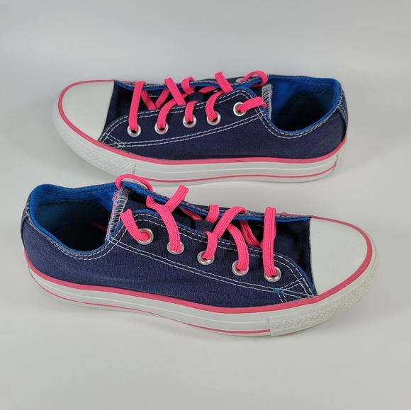 Converse All Star Double Tongue Low Top Shoes Blue Hot Pink Size Womens 6 - Picture 12 of 14